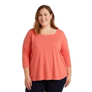 NWOT Belle by Kim Gravel Pink Feather Knit Square Neck Sweater – Size XL